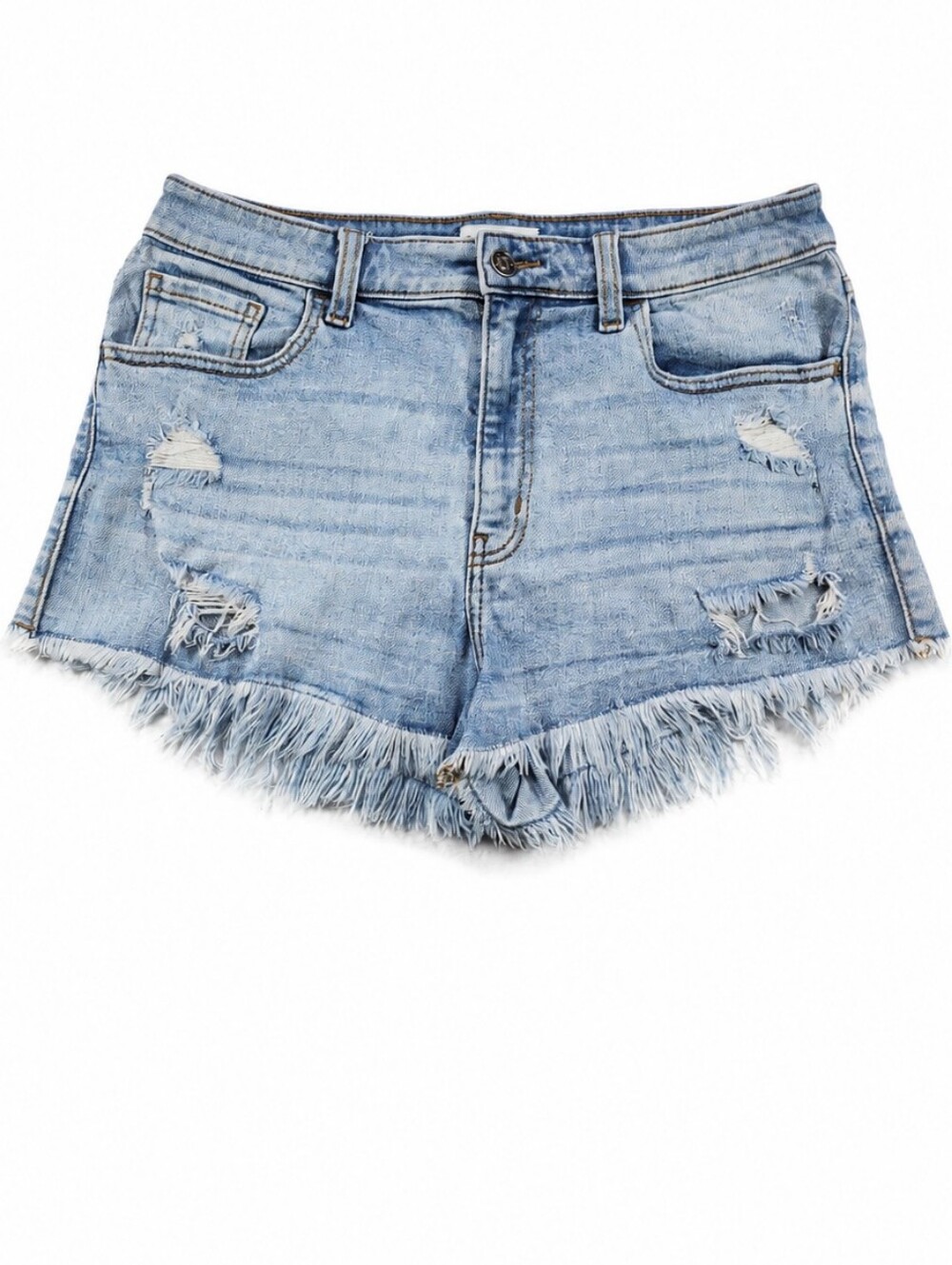 Studio Blue Lulu Fringe Hem Distressed Denim Shorts Light Wash Size 30